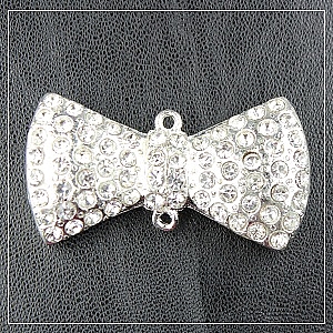 43mm-rhinestone bow-silver plated